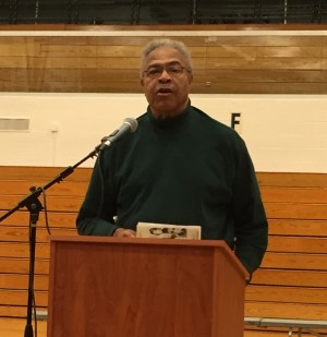 Rev. Wheeler Parker, Jr. addresses Hillcrest High School