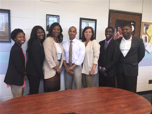 Tia Pollard, Faith Durden, Dr. Simms (Principal of Hillcrest HS), Dr. Maurice Young (Assistant Principal of Hillcrest HS), Renee Mack) Director of Technology and Liaison between Hillcrest and South Suburban College), Pierre Tutson, & Lardell Clark.