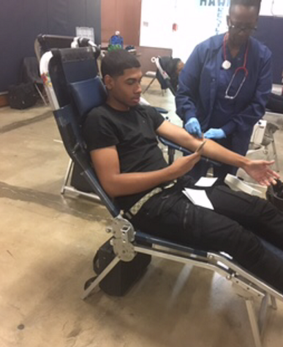 Courtny is about to get his blood drawn at the Hillcrest Blood Drive. (10/16)