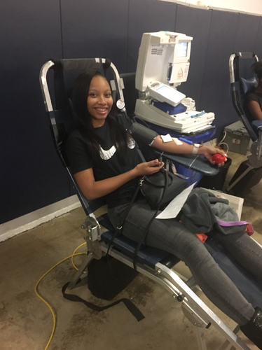 Maya seems quote happy to donate at the Hillcrest Blood Drive. (10/16)