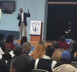 Guest speaker Jason Thomas at the NHS induction ceremony. (2016)