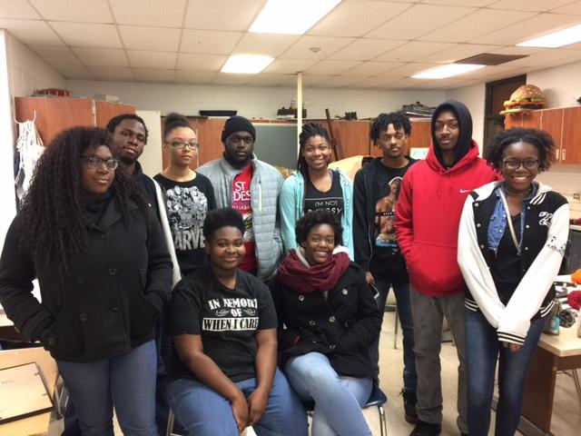 Mrs. Adebesin Mason’s students take a moment to pose after completing their submissions for the Black Creativity Juried Art Exhibition: 2017