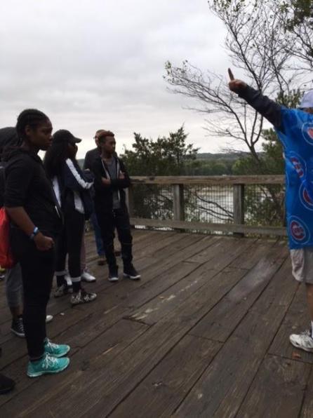 Mr. Rappold educating Tabytha Jones, Daleyon Whittier, and Cheyenne Roberts about Starved Rock’s past. (10/4/17)